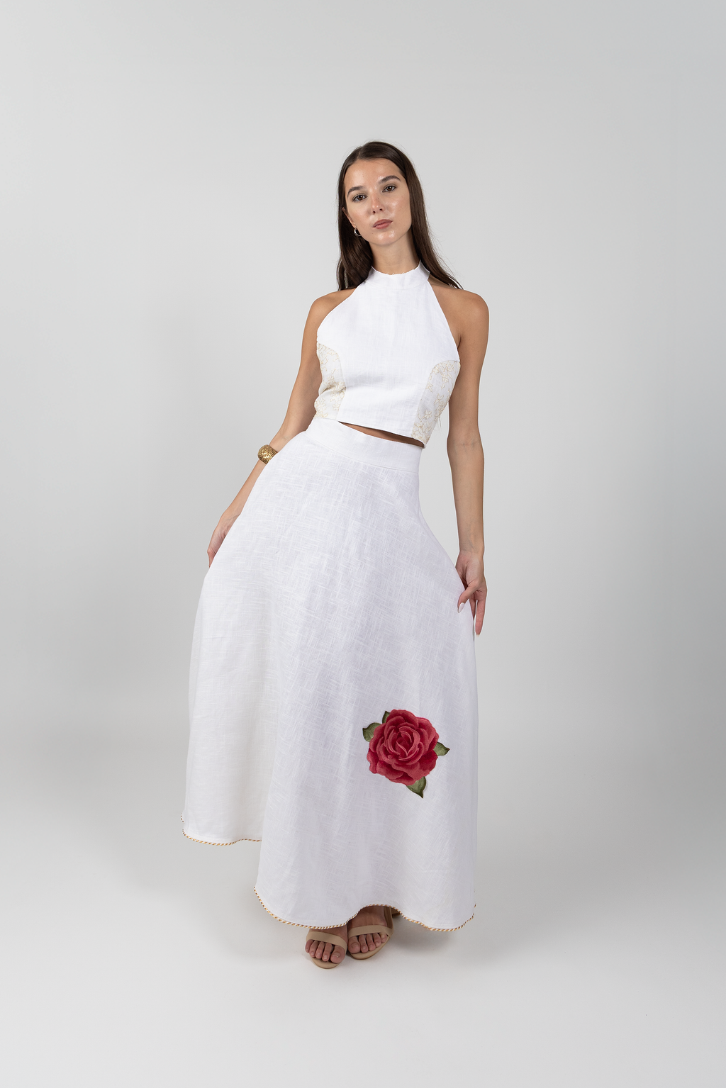 rose linen skirt - white