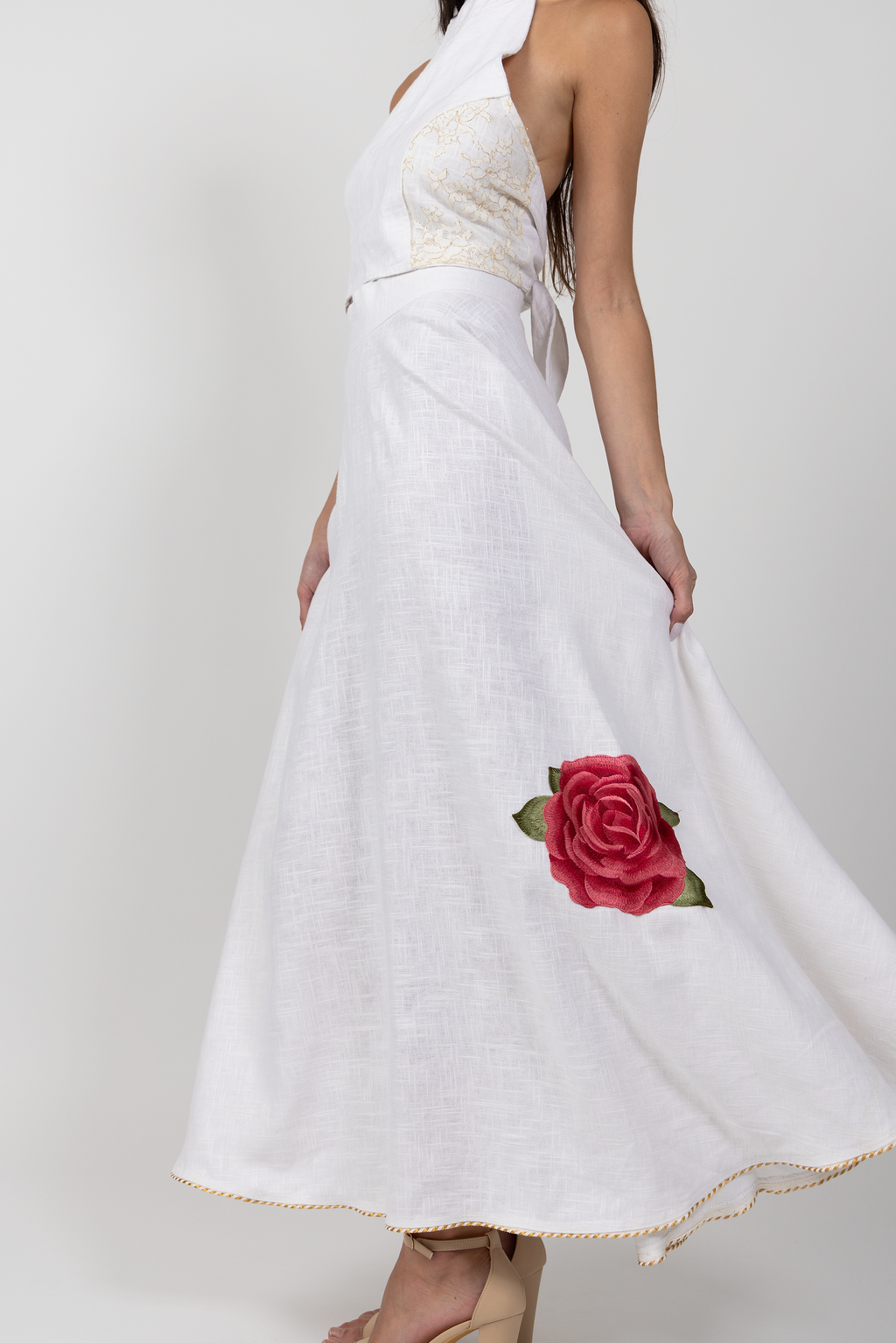 rose linen skirt - white
