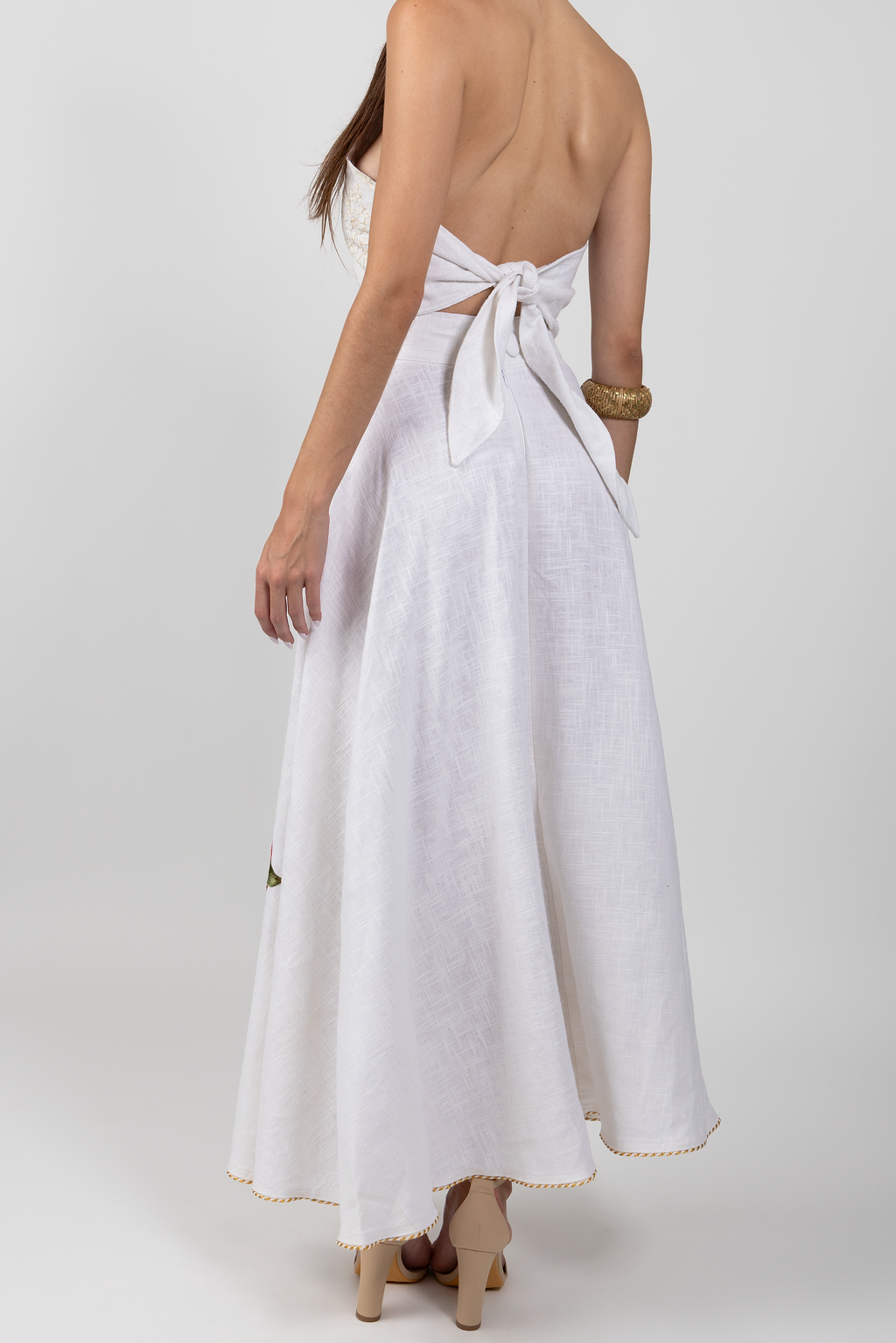 rose linen skirt - white