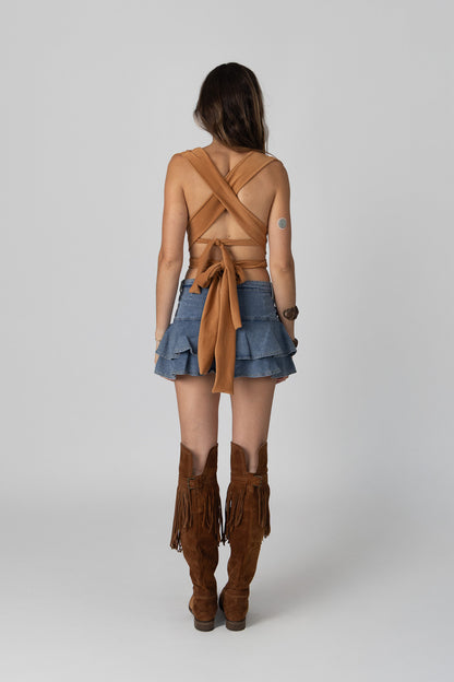 Volado Mini Falda – Denim Azul