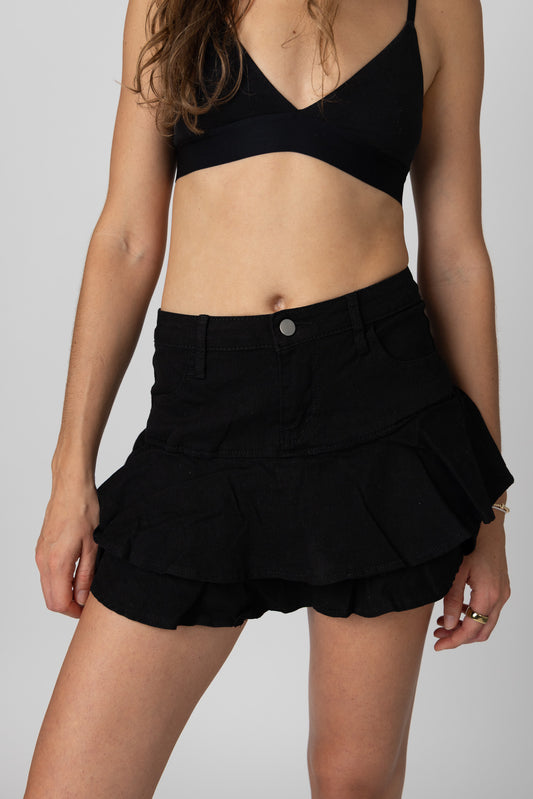 Volado Mini Falda – Denim Negro