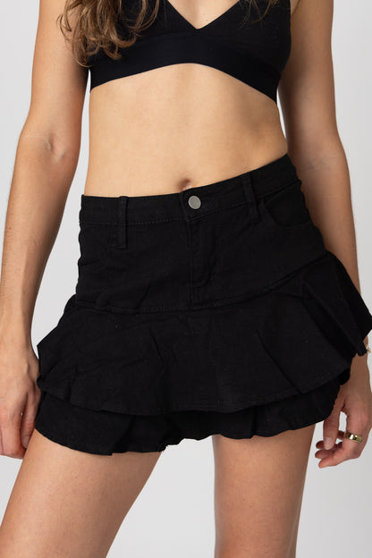Volado Mini Falda – Denim Negro