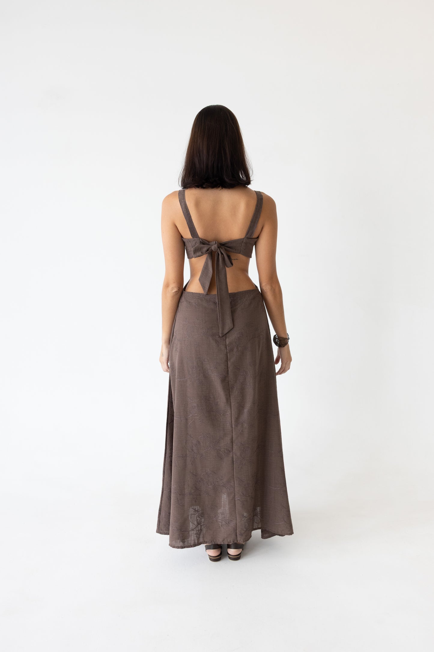 serena halter dress - brown
