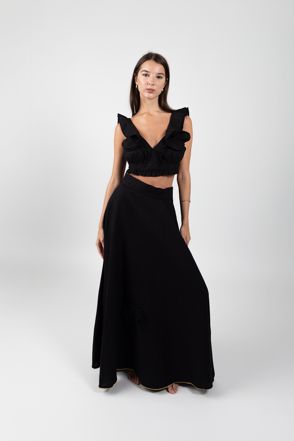 flower linen skirt