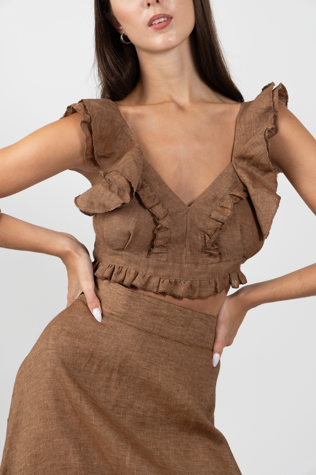 ruffles top brown