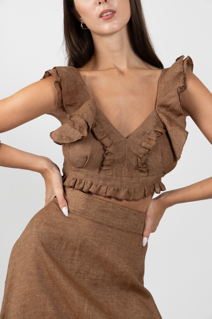 Ruffles Top Brown