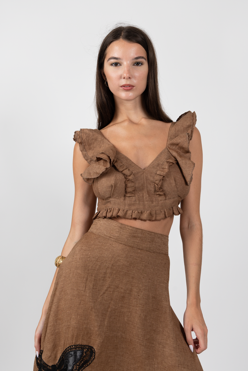 ruffles top brown