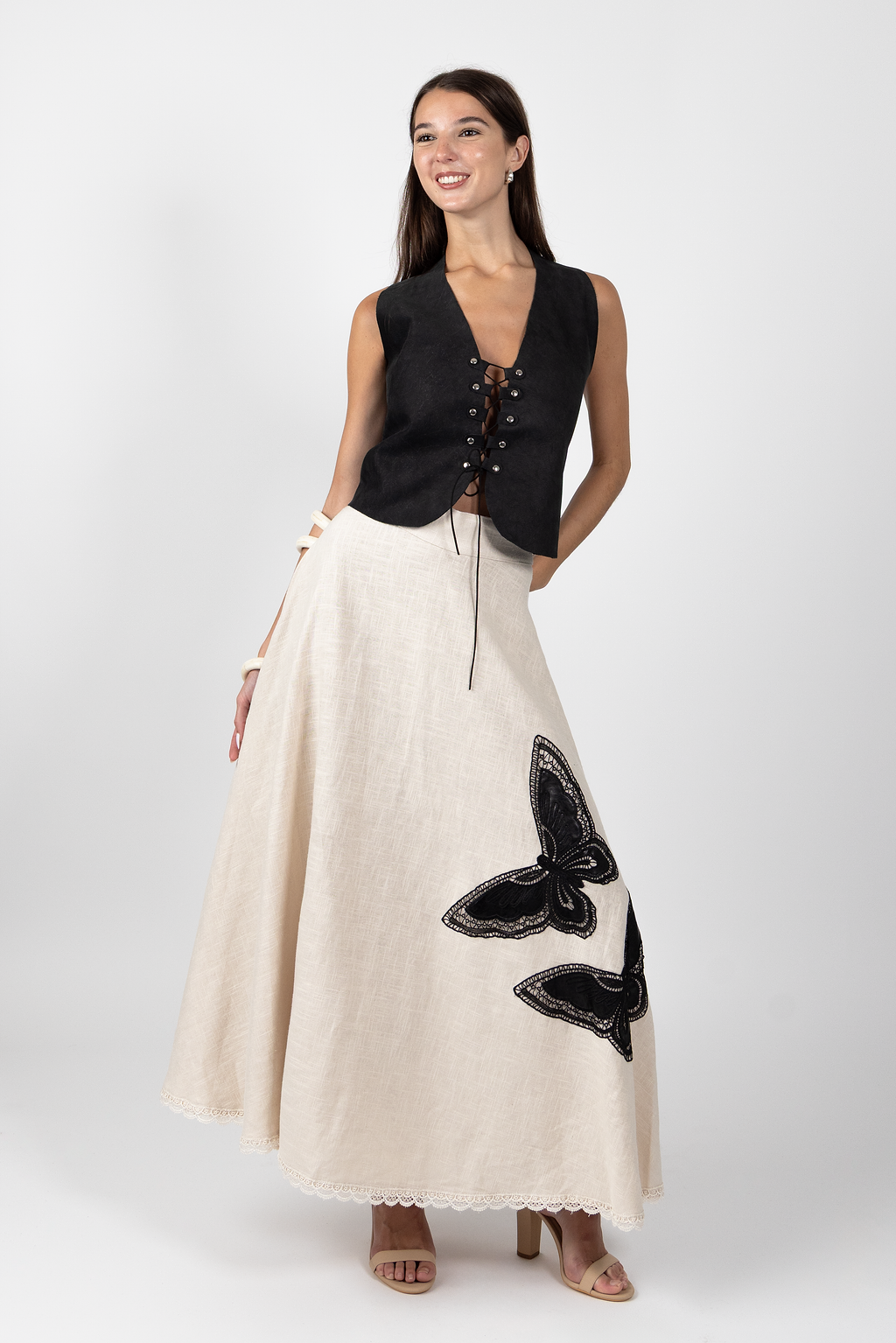 mariposa linen skirt - beige