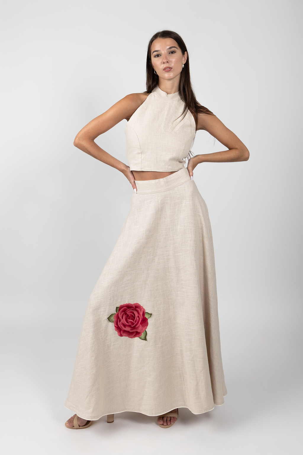 rose linen skirt - beige