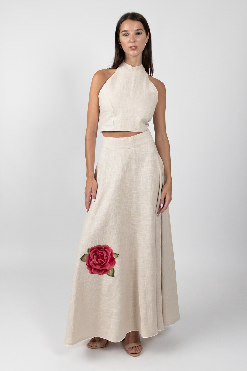 rose linen skirt - beige