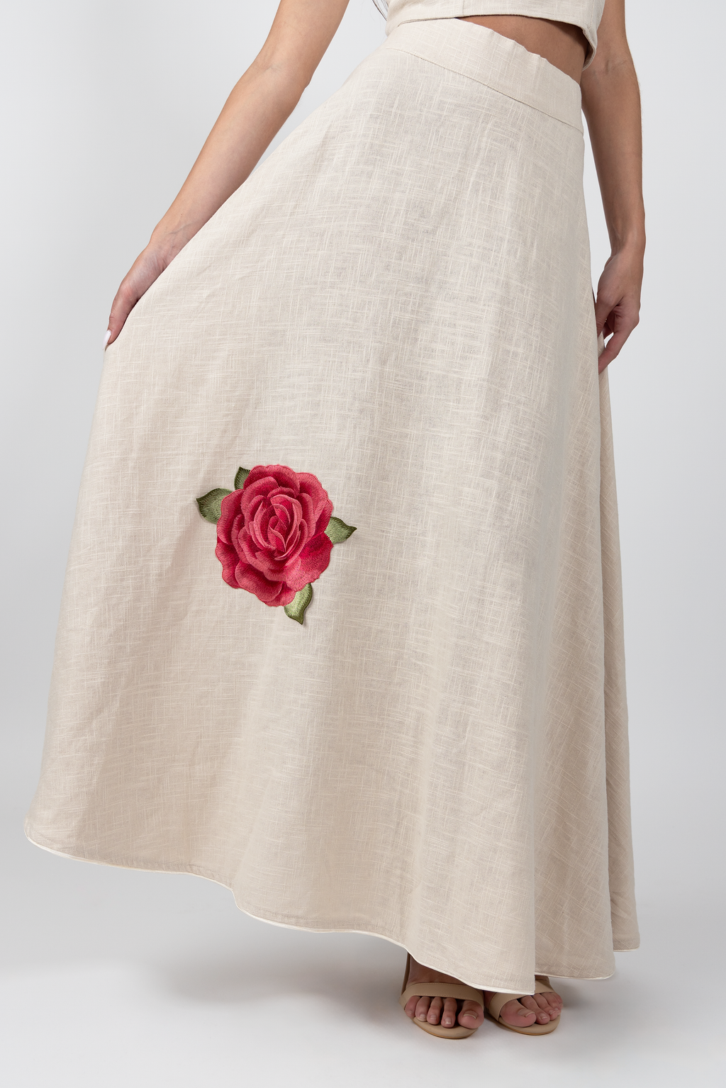 rose linen skirt - beige
