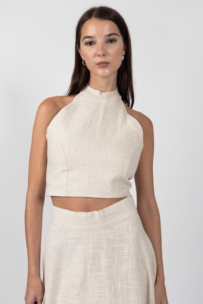Linen Halter Top Beige