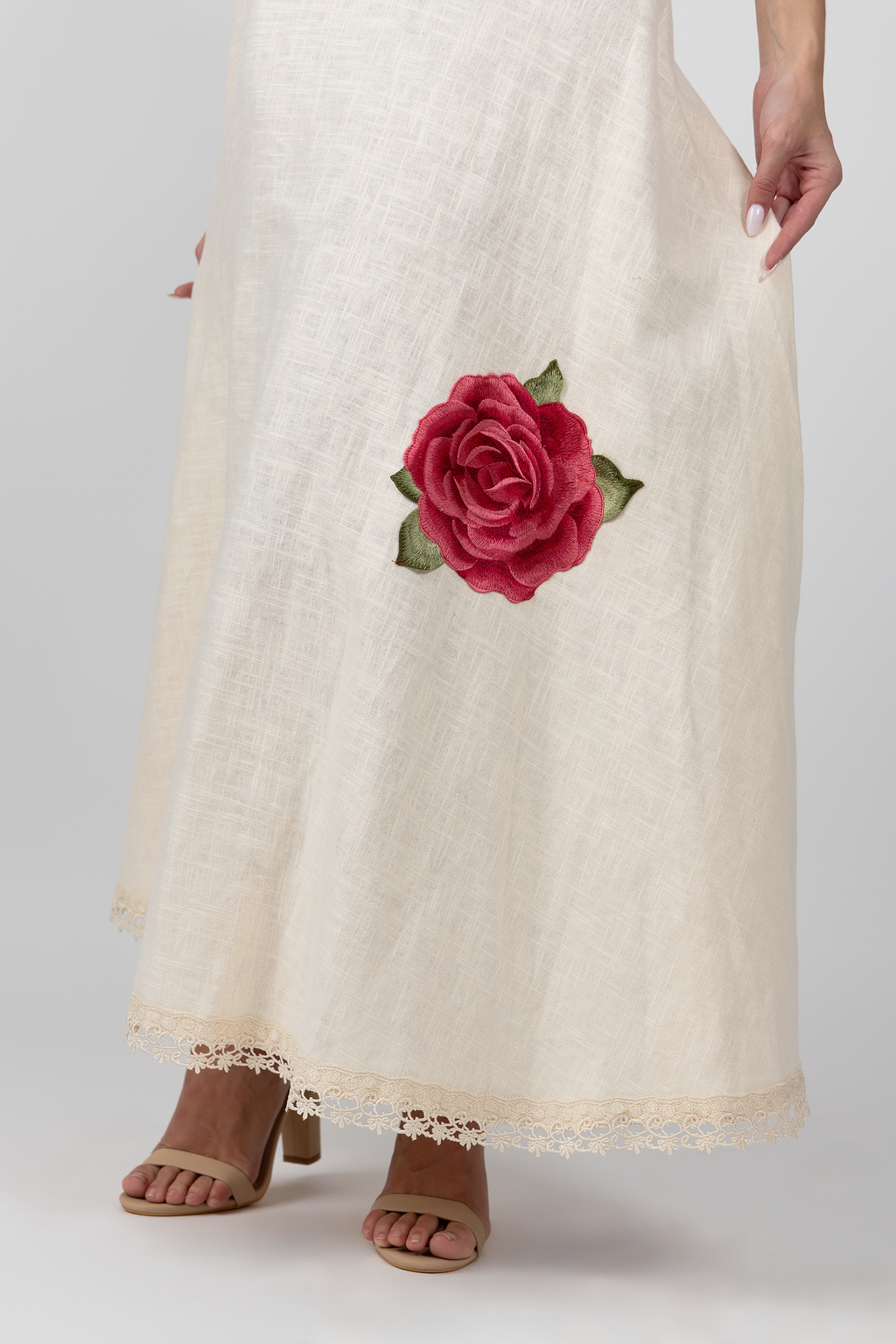 rose linen skirt - natural