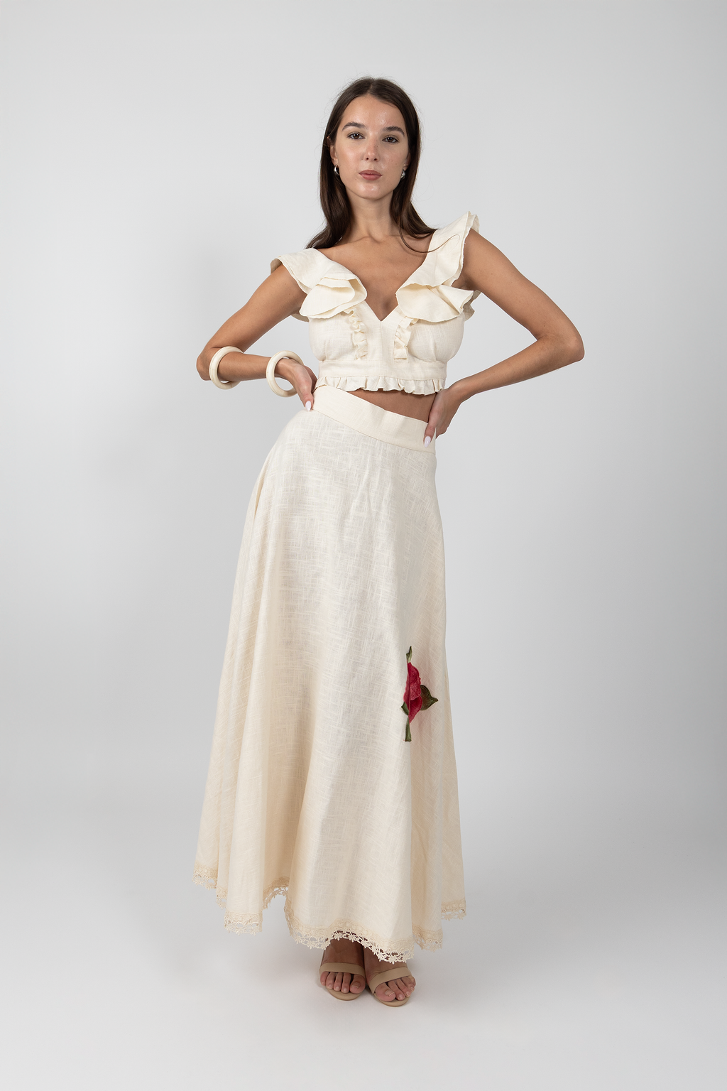 rose linen skirt - natural
