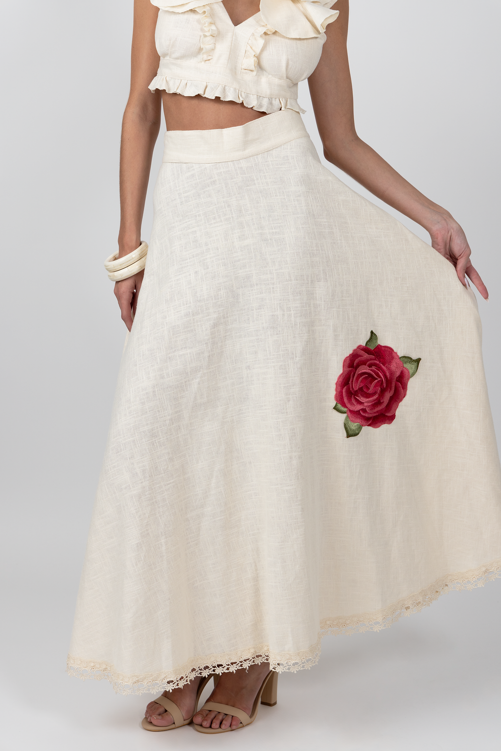 rose linen skirt - natural