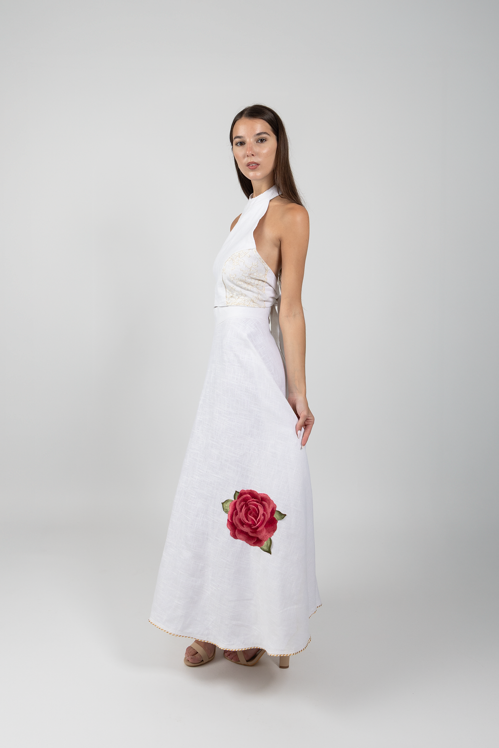 rose linen skirt - white