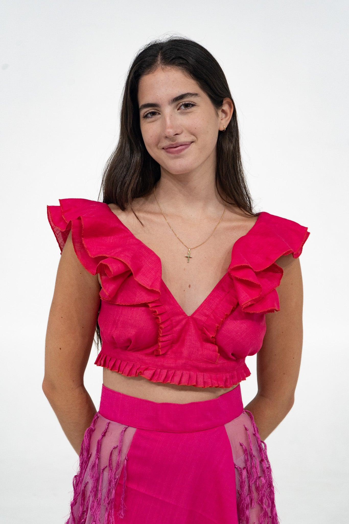 fuchsia ruffles top