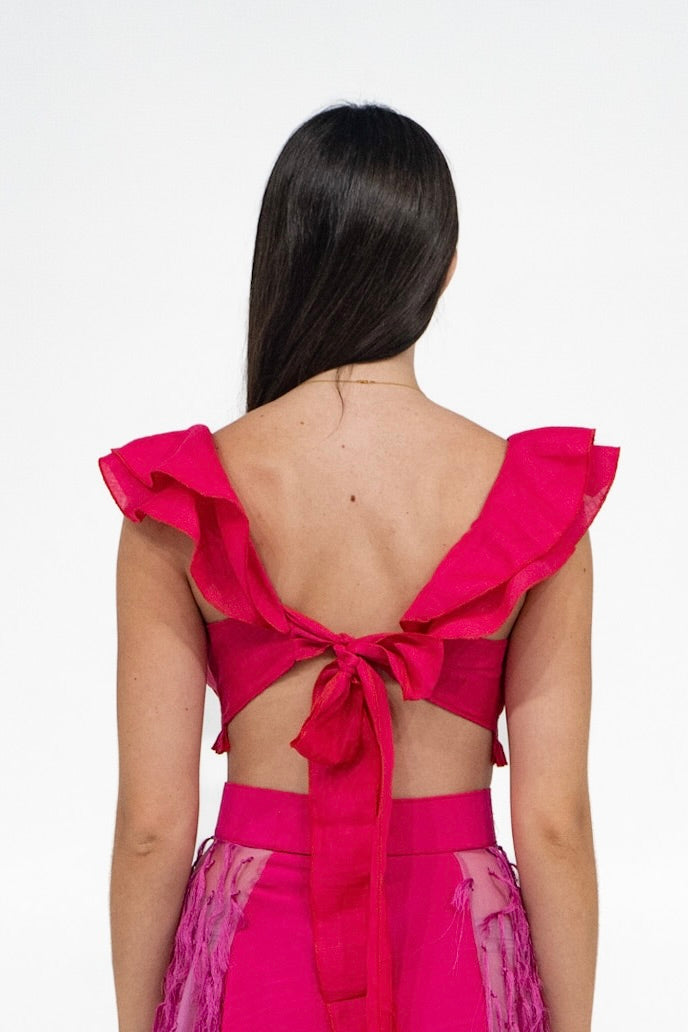 fuchsia ruffles top