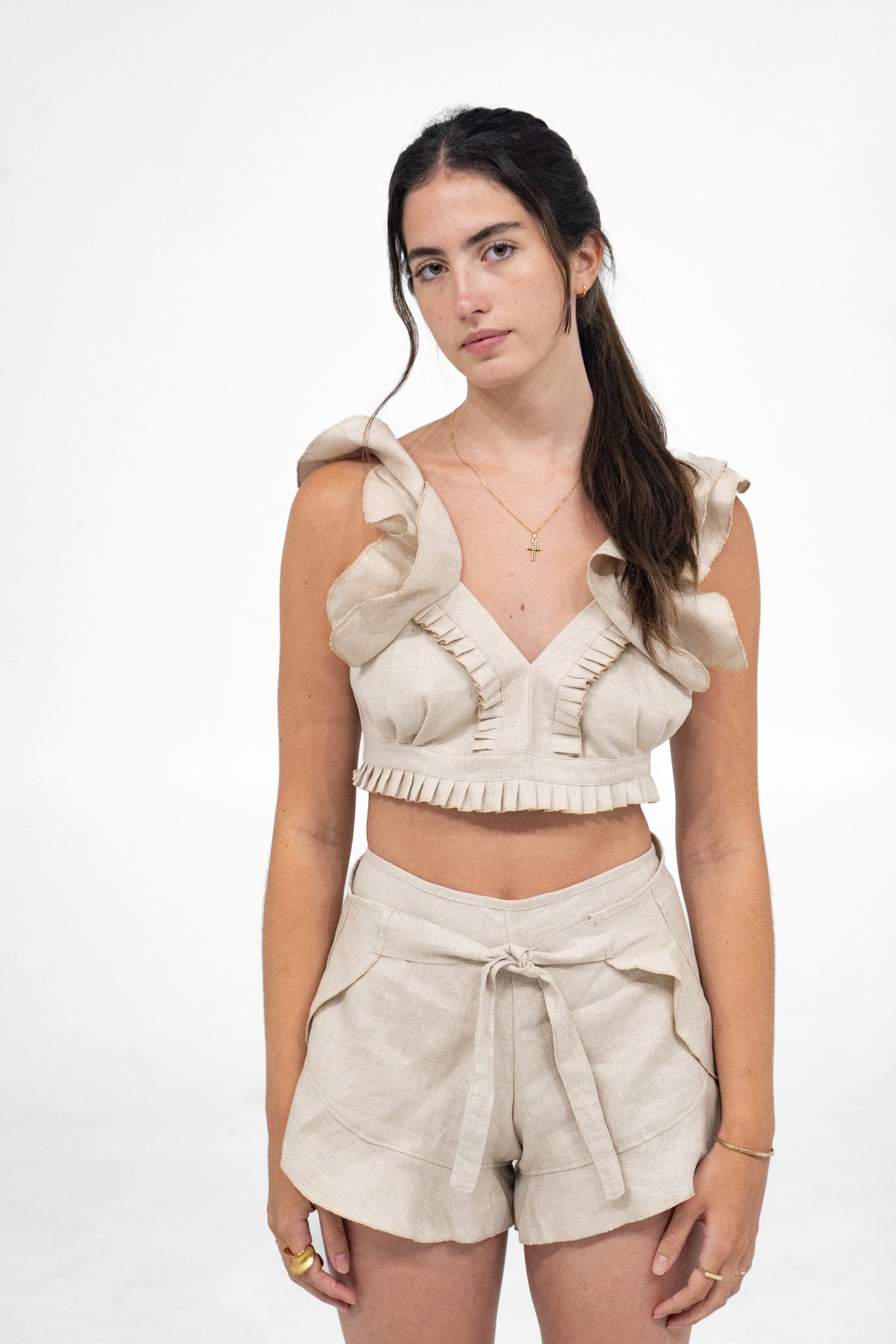 beige ruffles top