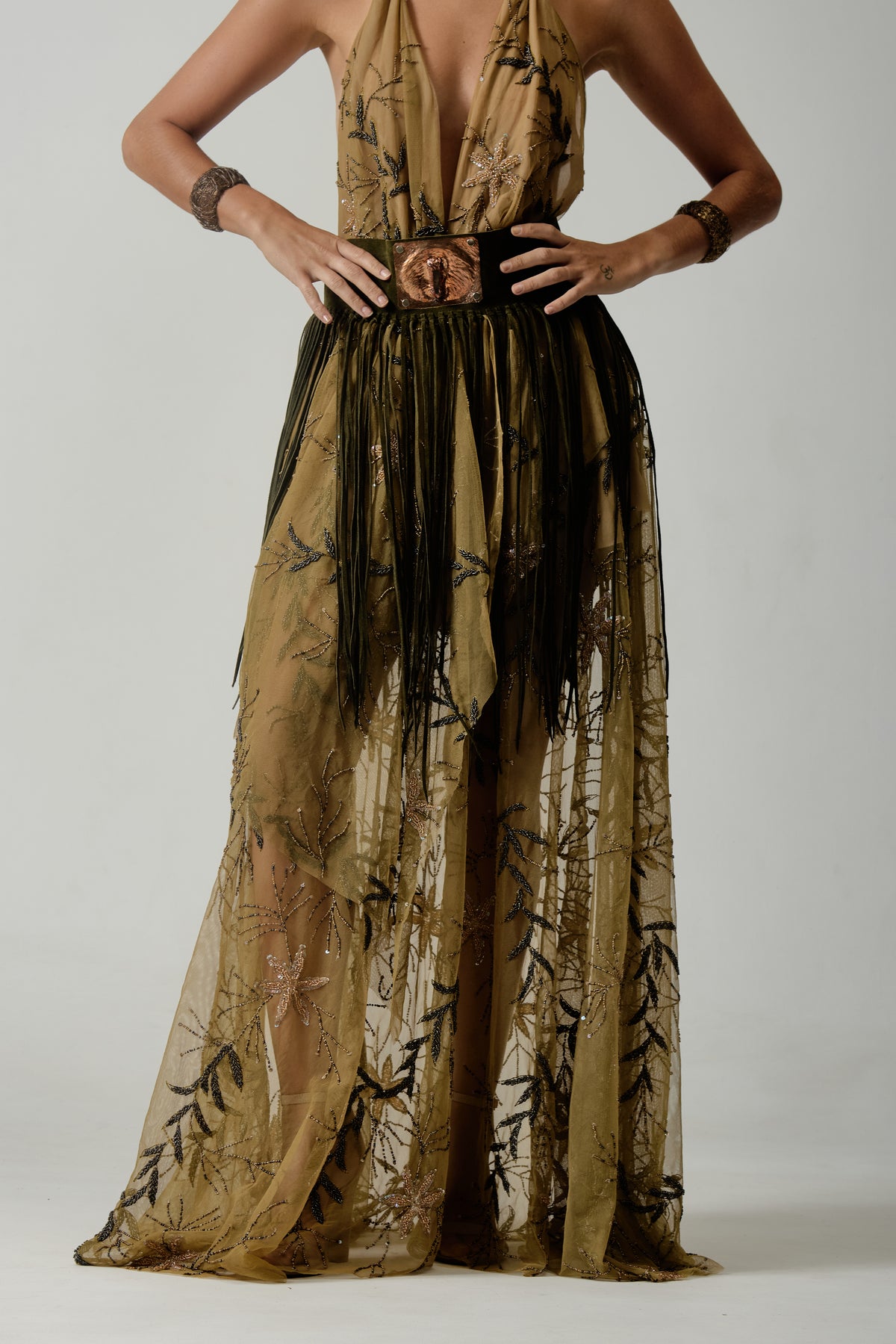 mendoza fringe belt - copper quartz