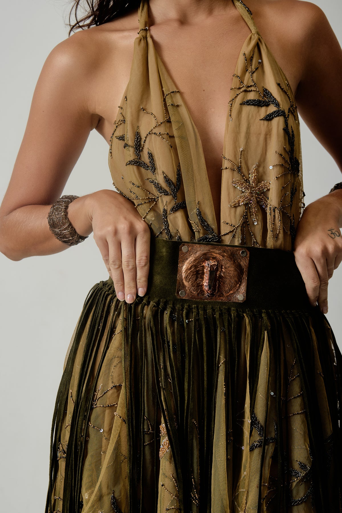 mendoza fringe belt - copper quartz