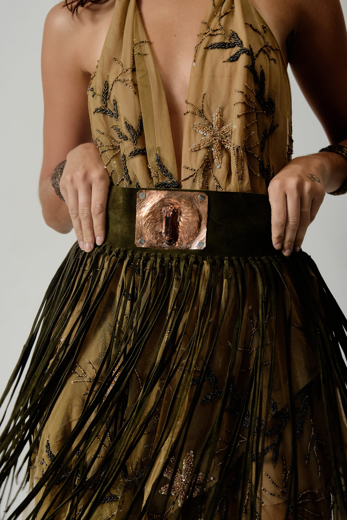mendoza fringe belt - copper quartz