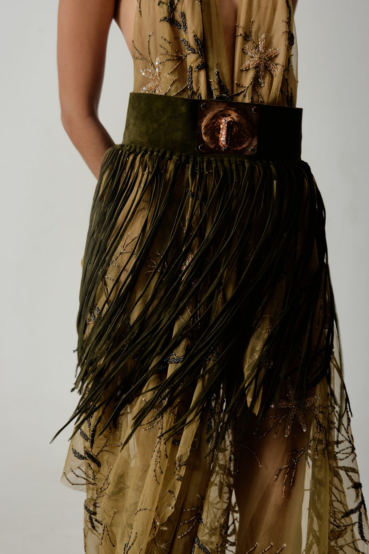 mendoza fringe belt - copper quartz
