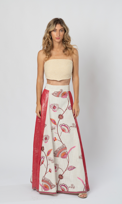 Falda larga color cereza