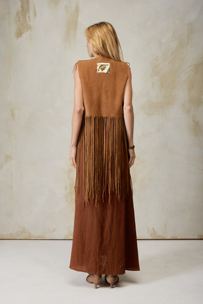 Pampa Fringe Vest - Brown Agate