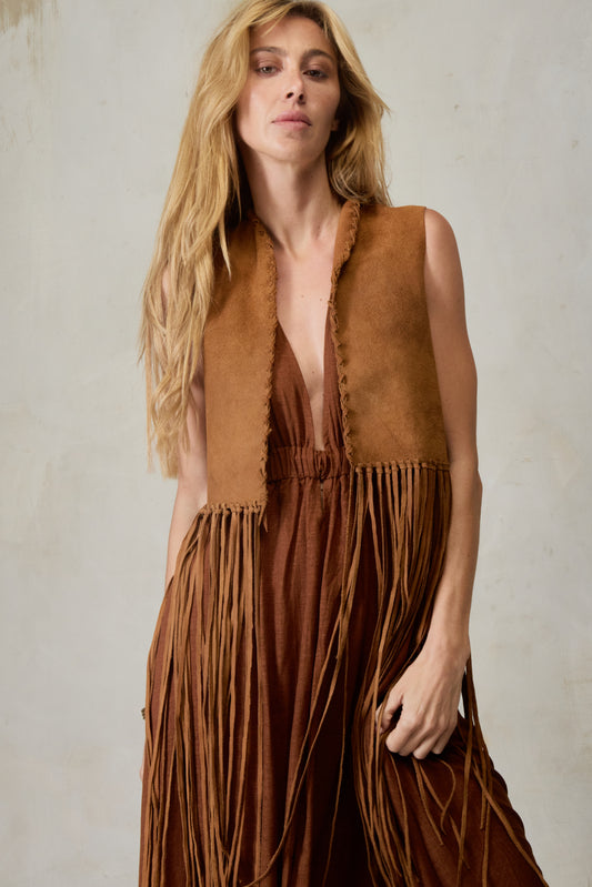 Pampa Fringe Vest - Brown Agate