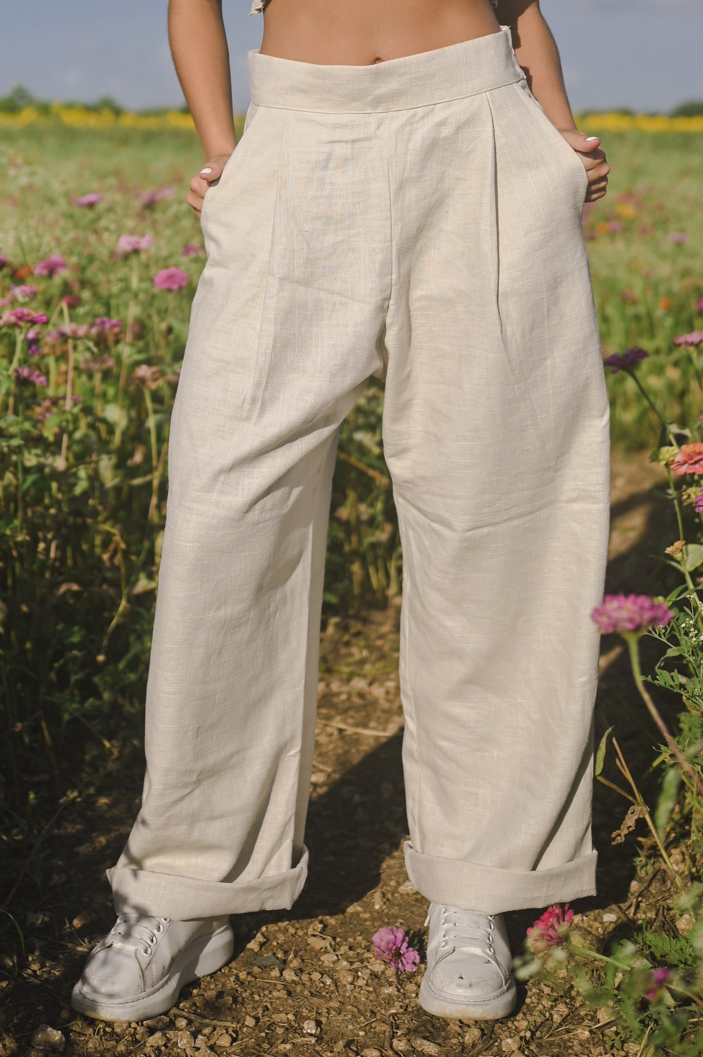 pantalón de lino beige