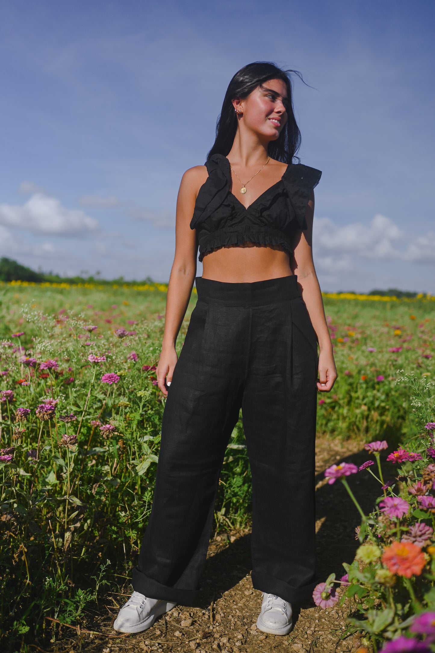 linen pant black